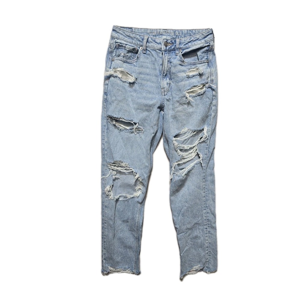 American Eagle Mom Jean Women's Jeans  6 Blue Distressed‎